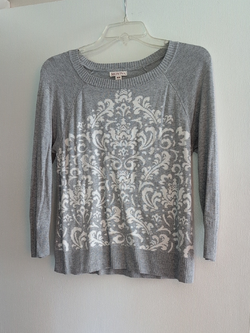 Merona Gray Sweater with White Damask Motif
